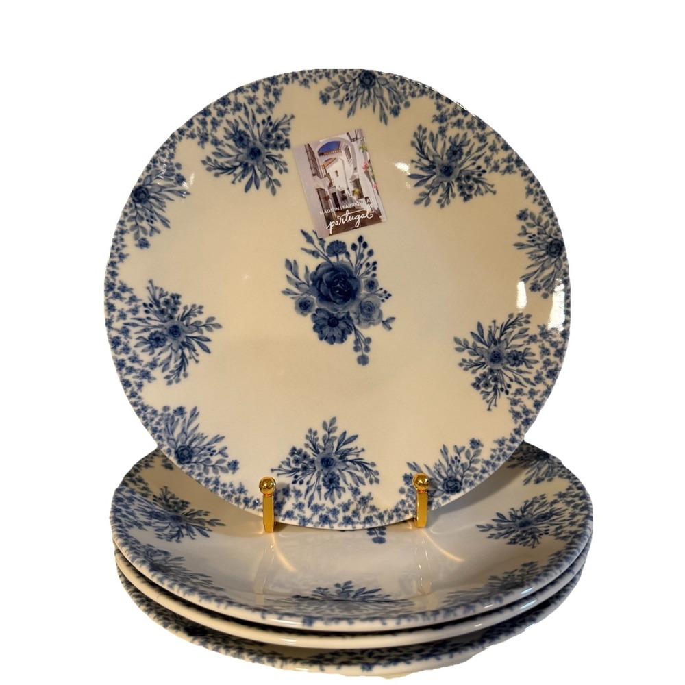 Set of 4 Matceramica 9" Blue Floral Salad / Luncheon Plates, Portugal